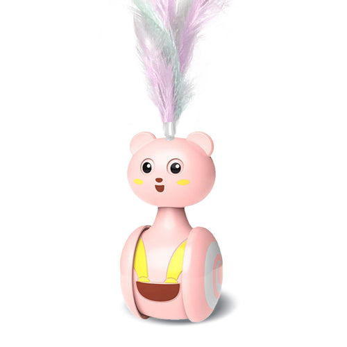 Feather Pounce Toy in pink — weighted wobble tumbler with feather topper