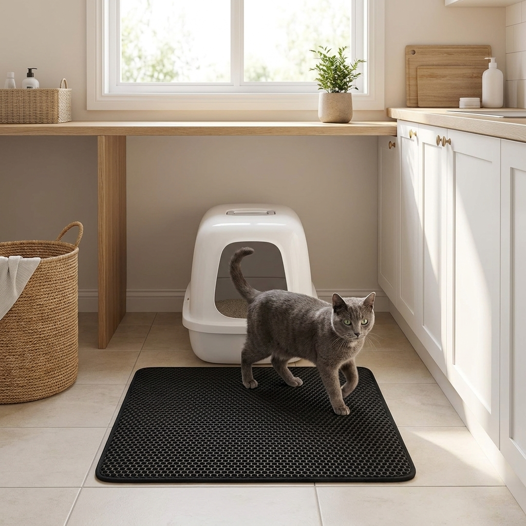 Litter Trap Mat placed at the entrance of a cat litter box